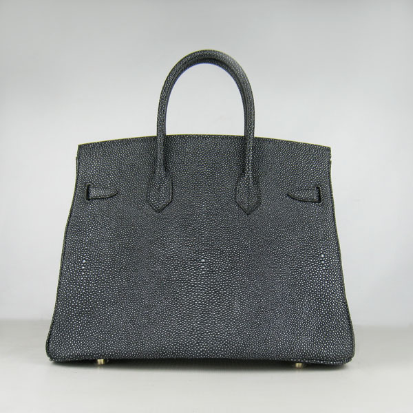 High Quality Fake Hermes Birkin 35CM Pearl Veins Leather Bag Black 6089 - Click Image to Close